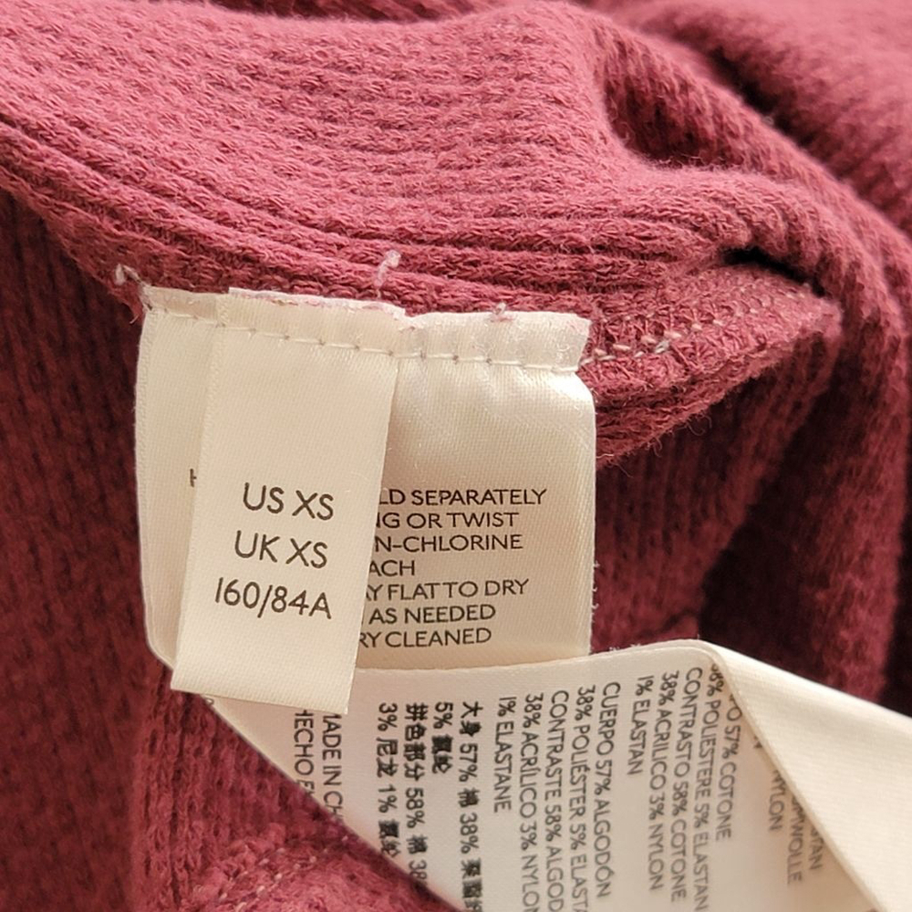 Free People XS In The Mix Cuff Thermal Crochet Knit Sleeve Burgundy Top Henley - Picture 11 of 11
